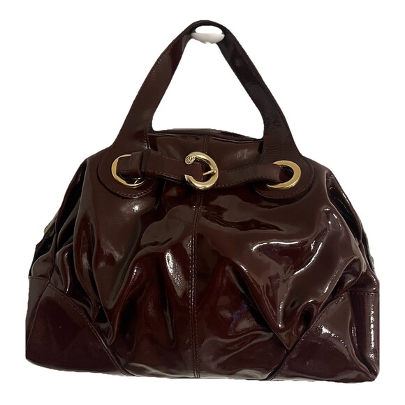 Francesco Biasia Handbags - Francesco Biasia Burgundy Patent Leather Top Handle Satchel Double Handle Purse